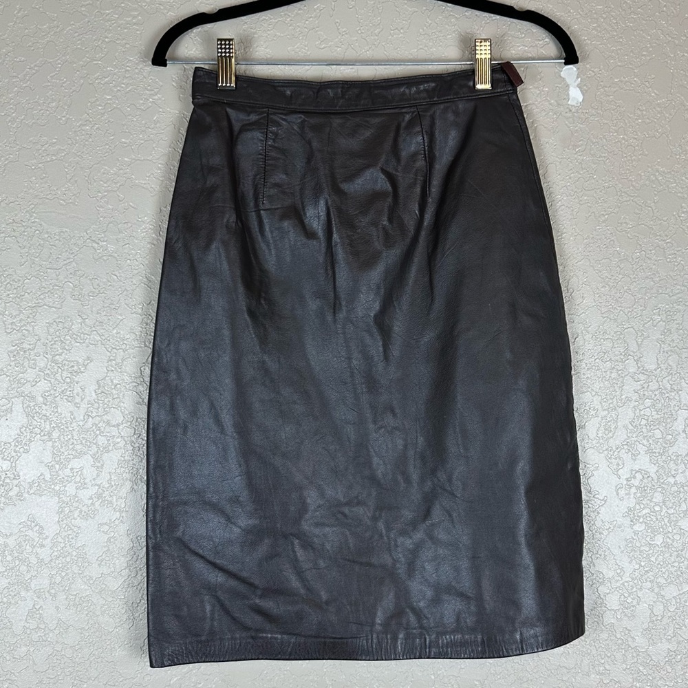 Vintage brown leather pencil skirt